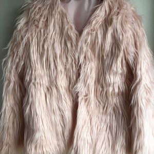 Pink faux fur coat